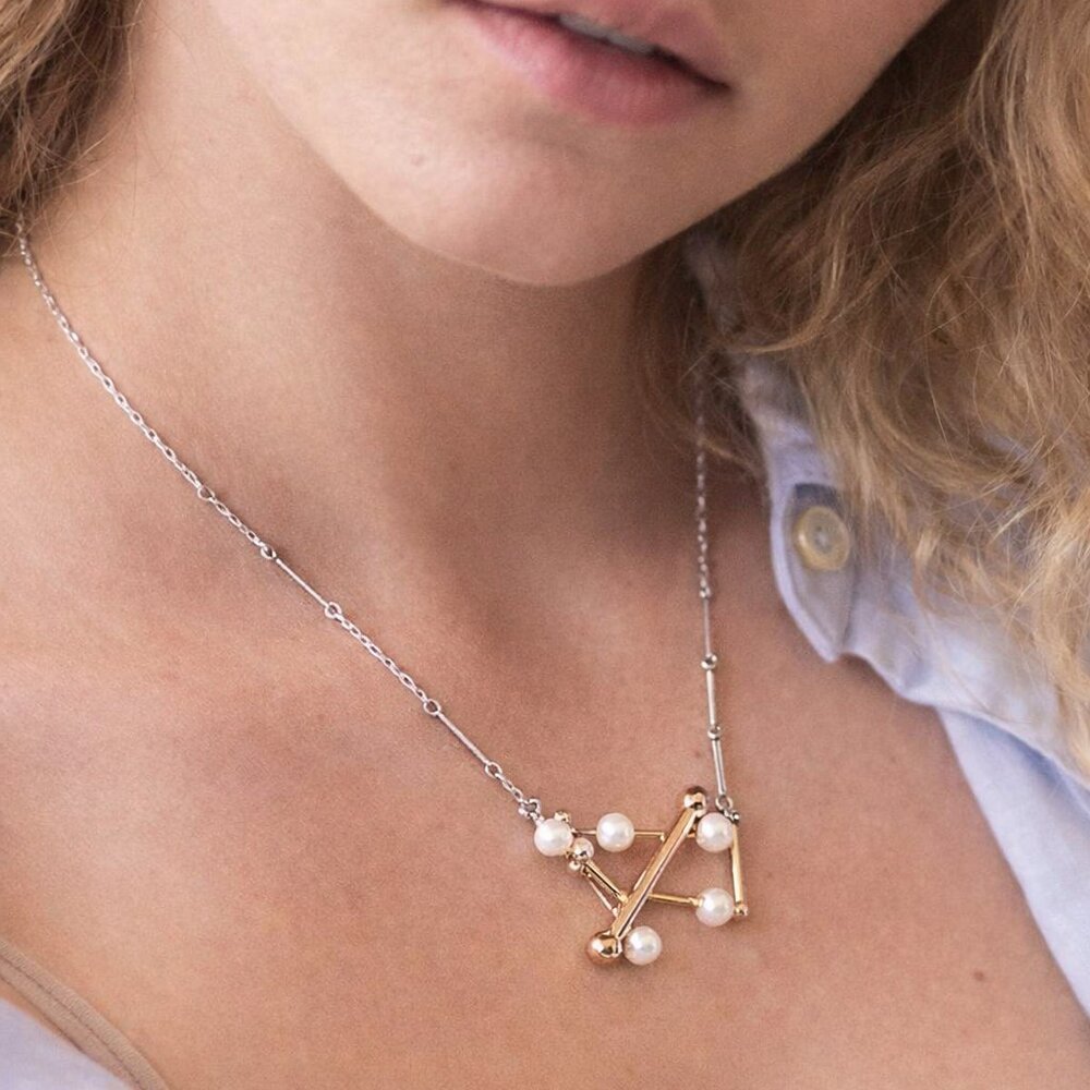 Anne Marie Chagnon Artisan Modernist 21.5" ELIAS Silver, Bronze & Pearl Necklace